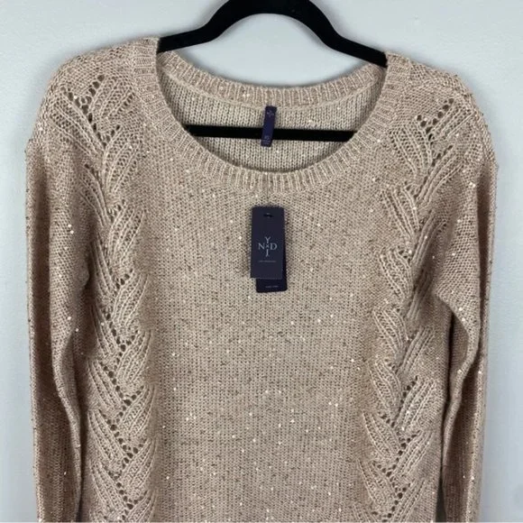 NYDJ Sequin Oversized Ntral Sweater XS Cream Pink Cameo - Picture 3 of 13